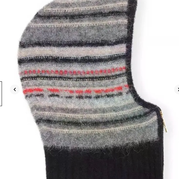 Ganni Gray & Black Stripe Knit Balaclava with Red Accents main image 4